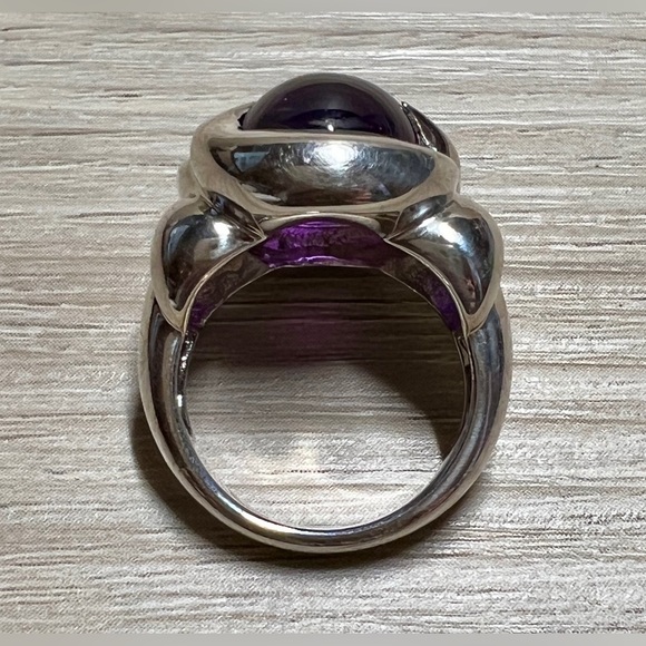 Designer Sterling Silver Bold Amethyst Cabochon Swirl Cocktail Ring, Size 6 - Picture 6 of 11